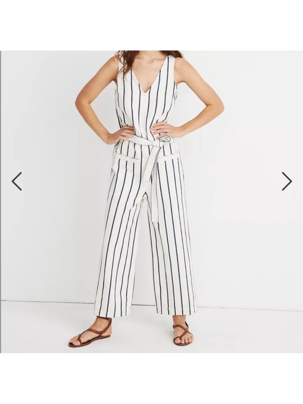 Madewell Striped Linen Blend Jumpsuit XXS | Tie Waist Wide Leg | Structured